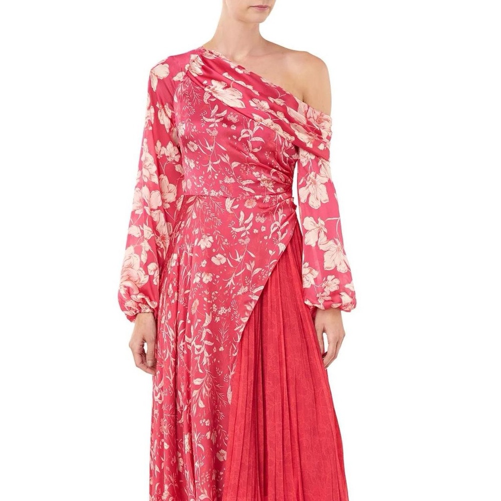 Amur Lorraine boho chic silk floral print off the shoulder dress sz 6